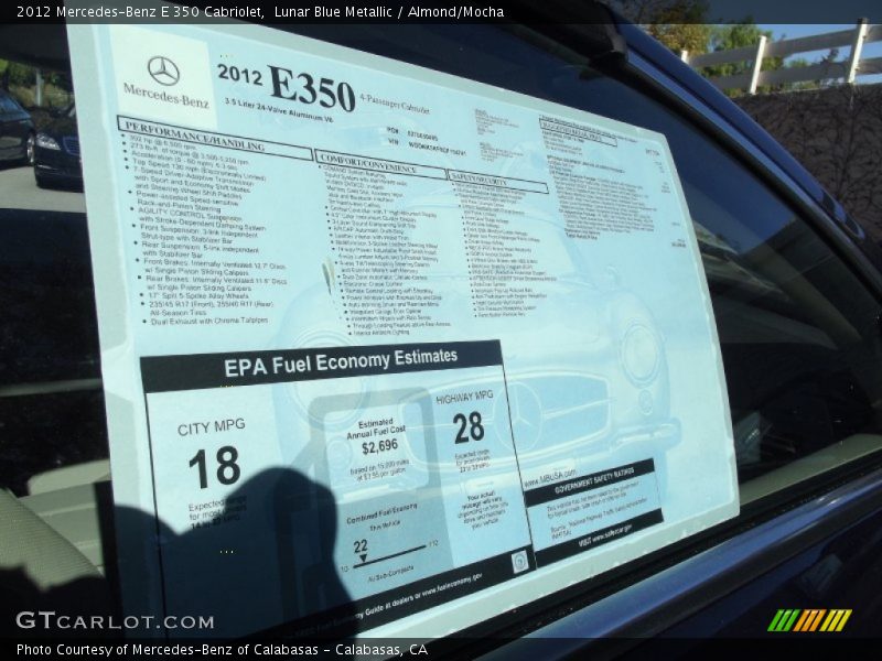  2012 E 350 Cabriolet Window Sticker