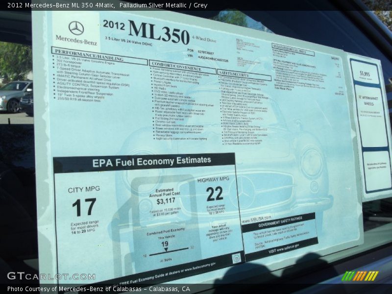  2012 ML 350 4Matic Window Sticker