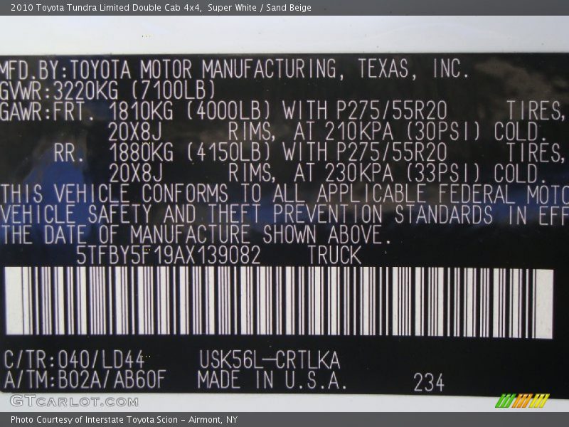 Super White / Sand Beige 2010 Toyota Tundra Limited Double Cab 4x4