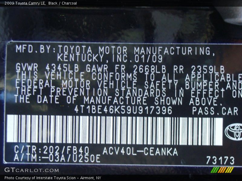 Black / Charcoal 2009 Toyota Camry LE