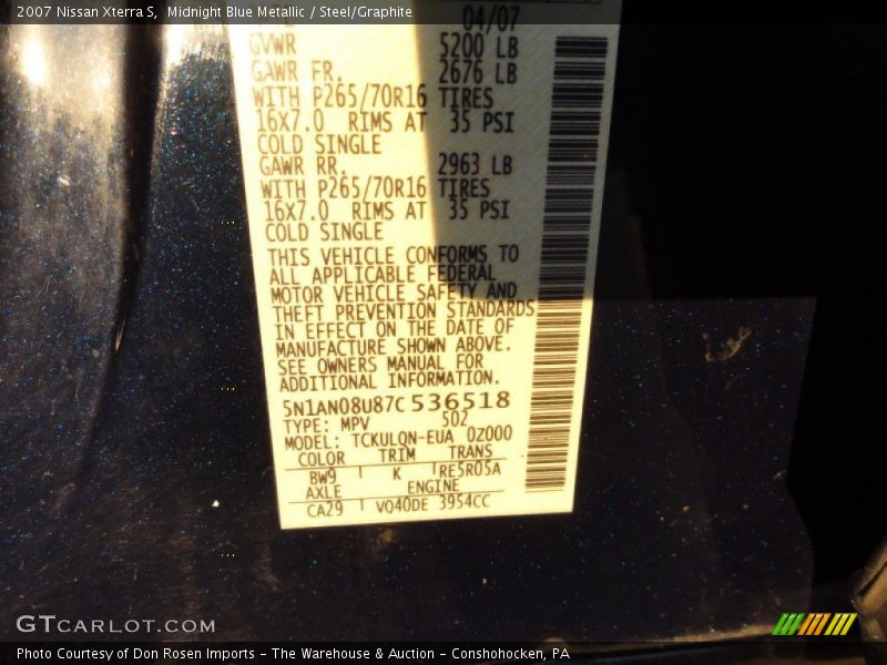 Midnight Blue Metallic / Steel/Graphite 2007 Nissan Xterra S