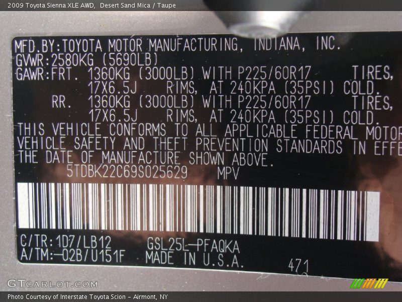 Desert Sand Mica / Taupe 2009 Toyota Sienna XLE AWD