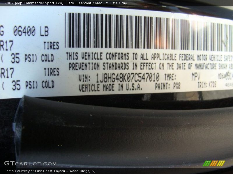 Black Clearcoat / Medium Slate Gray 2007 Jeep Commander Sport 4x4