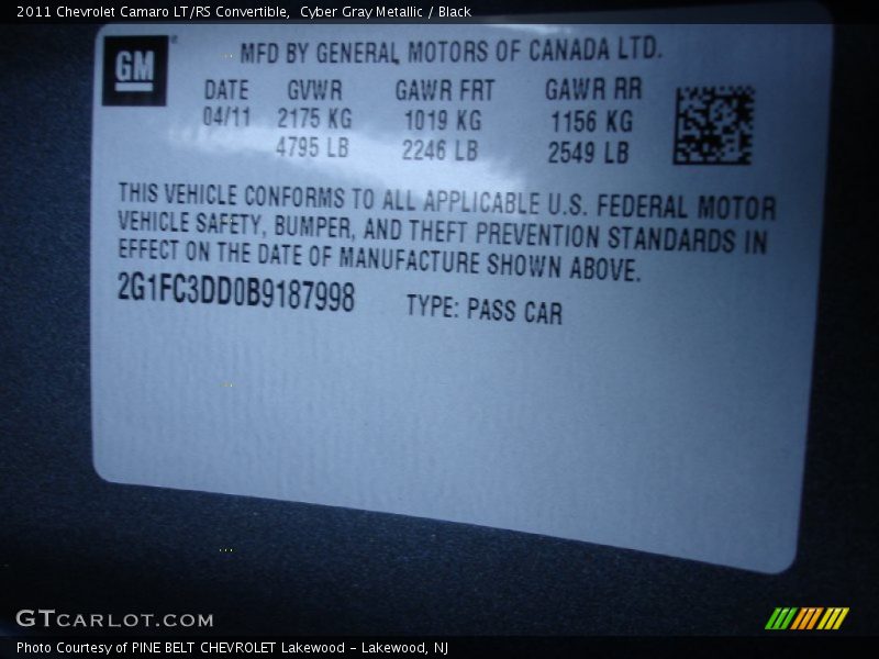 Cyber Gray Metallic / Black 2011 Chevrolet Camaro LT/RS Convertible