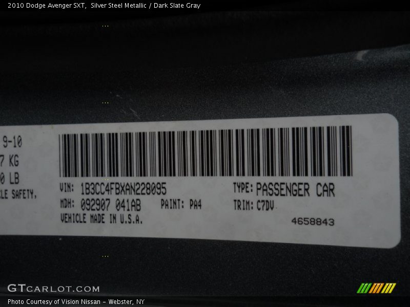 Silver Steel Metallic / Dark Slate Gray 2010 Dodge Avenger SXT