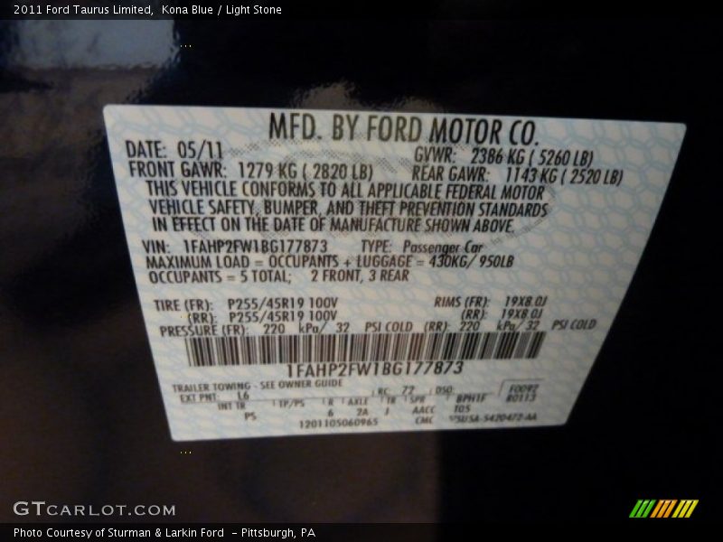 2011 Taurus Limited Kona Blue Color Code L6