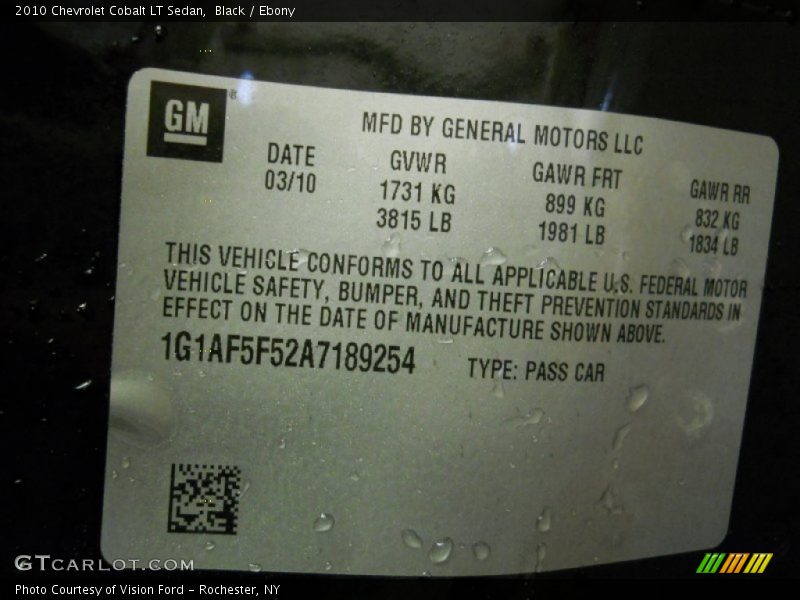 Black / Ebony 2010 Chevrolet Cobalt LT Sedan