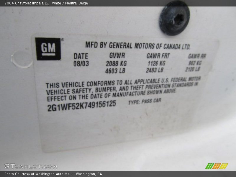 White / Neutral Beige 2004 Chevrolet Impala LS