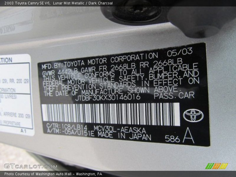 Lunar Mist Metallic / Dark Charcoal 2003 Toyota Camry SE V6