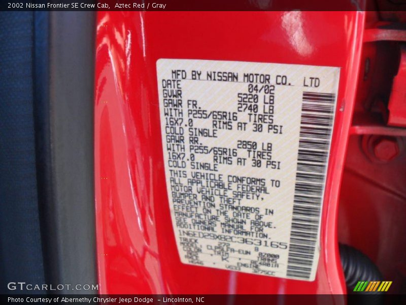 Aztec Red / Gray 2002 Nissan Frontier SE Crew Cab