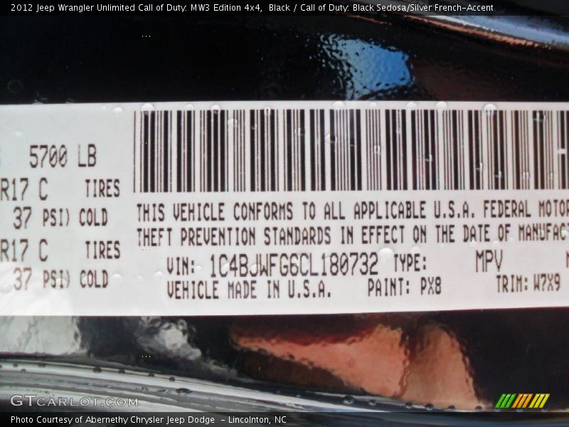 2012 Wrangler Unlimited Call of Duty: MW3 Edition 4x4 Black Color Code PX8