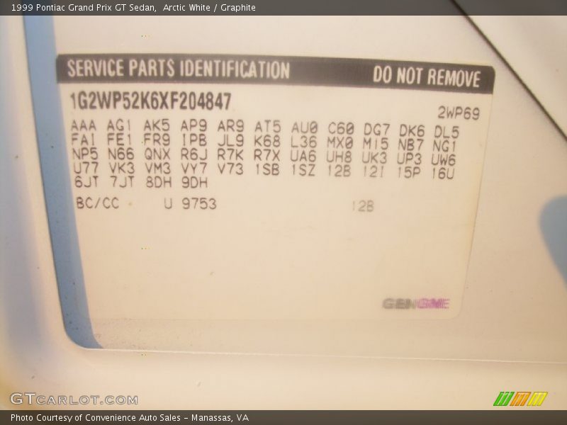 Arctic White / Graphite 1999 Pontiac Grand Prix GT Sedan