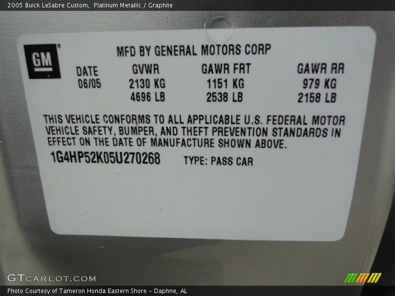 Platinum Metallic / Graphite 2005 Buick LeSabre Custom