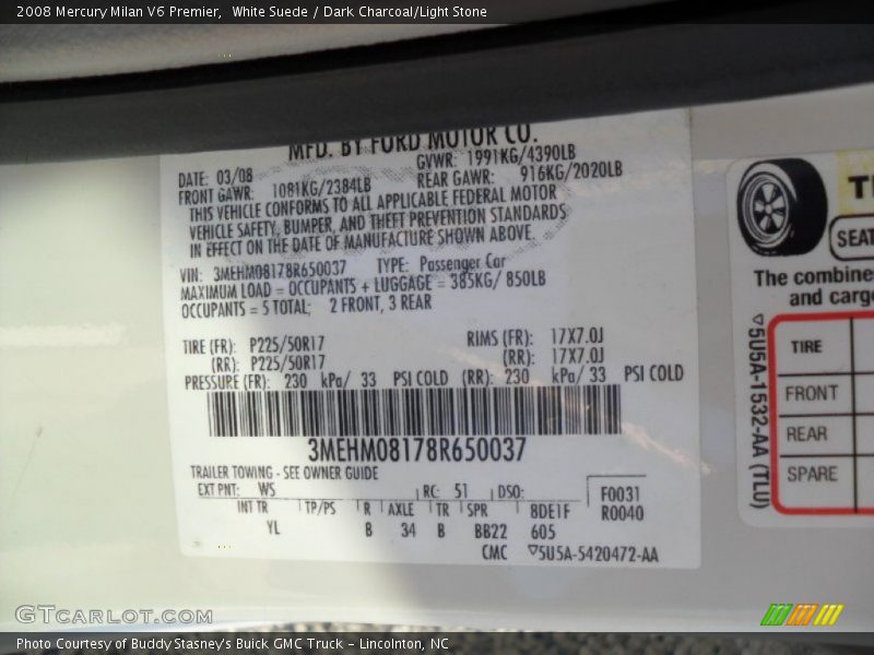 White Suede / Dark Charcoal/Light Stone 2008 Mercury Milan V6 Premier