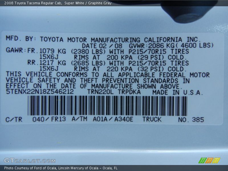 Super White / Graphite Gray 2008 Toyota Tacoma Regular Cab