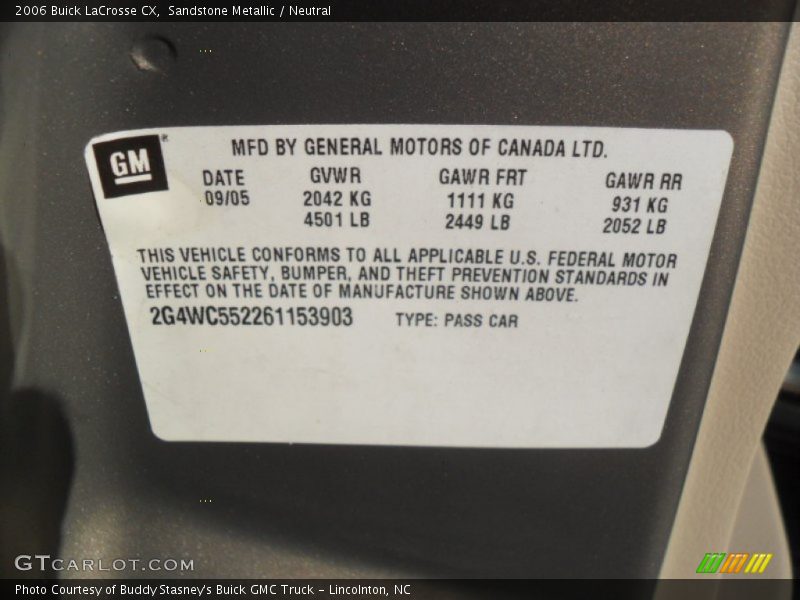 Sandstone Metallic / Neutral 2006 Buick LaCrosse CX