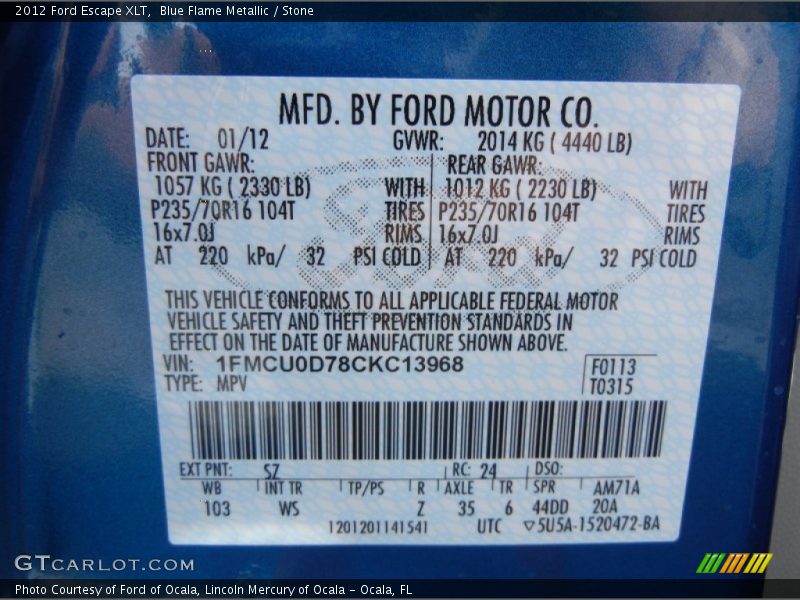 Blue Flame Metallic / Stone 2012 Ford Escape XLT