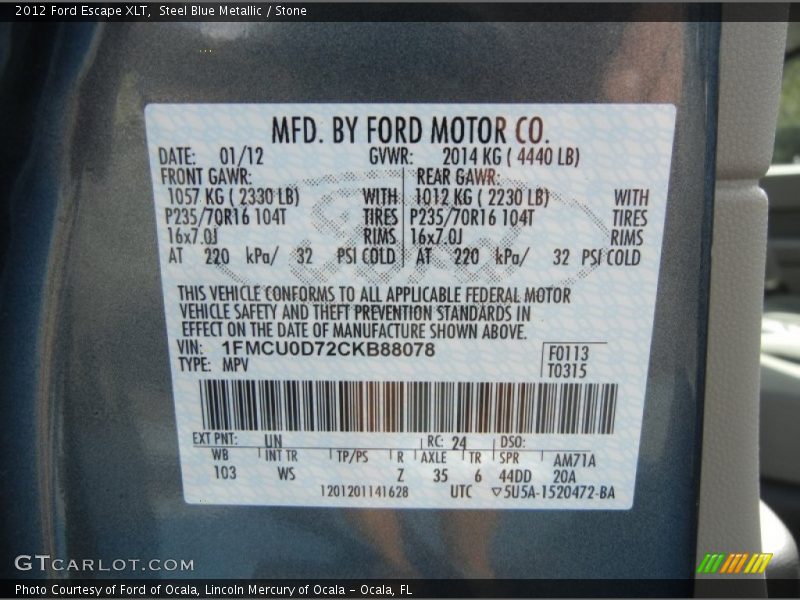 Steel Blue Metallic / Stone 2012 Ford Escape XLT