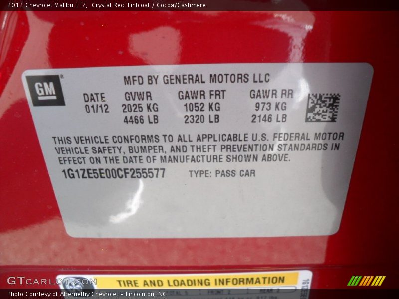 Crystal Red Tintcoat / Cocoa/Cashmere 2012 Chevrolet Malibu LTZ