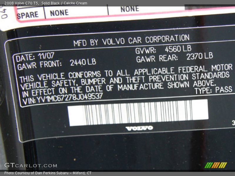 Solid Black / Calcite Cream 2008 Volvo C70 T5