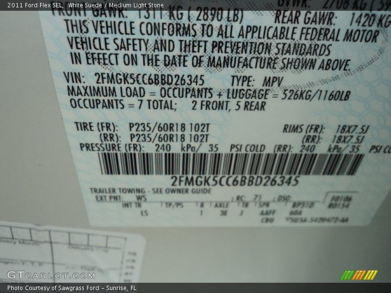 White Suede / Medium Light Stone 2011 Ford Flex SEL