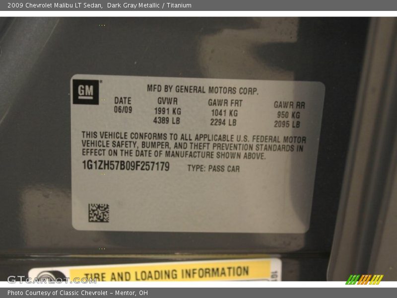 Dark Gray Metallic / Titanium 2009 Chevrolet Malibu LT Sedan