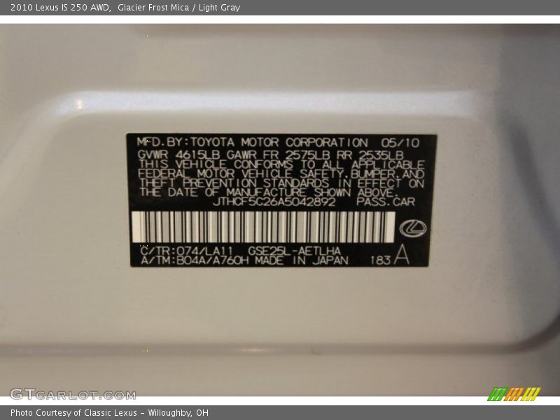 Glacier Frost Mica / Light Gray 2010 Lexus IS 250 AWD