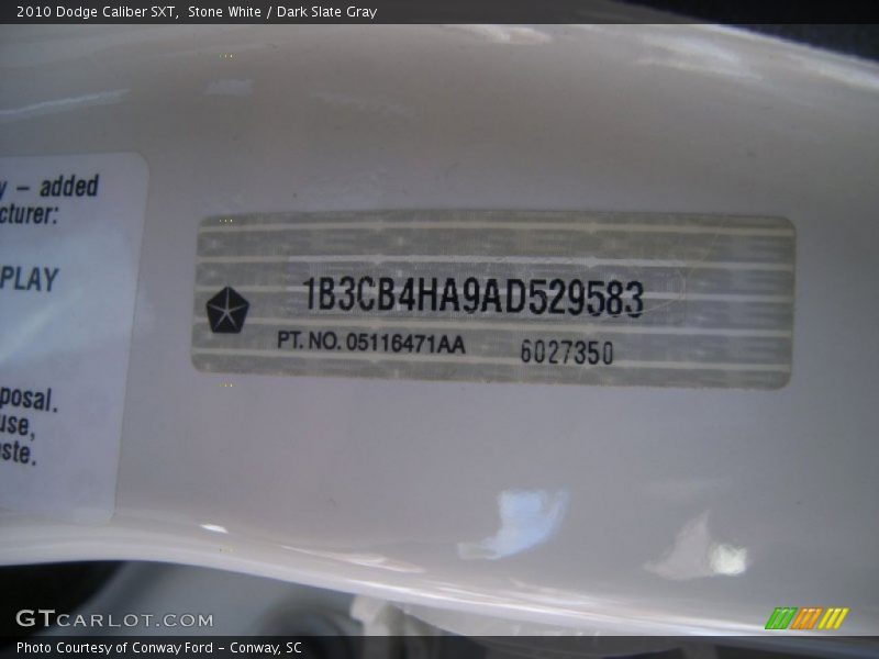 Stone White / Dark Slate Gray 2010 Dodge Caliber SXT