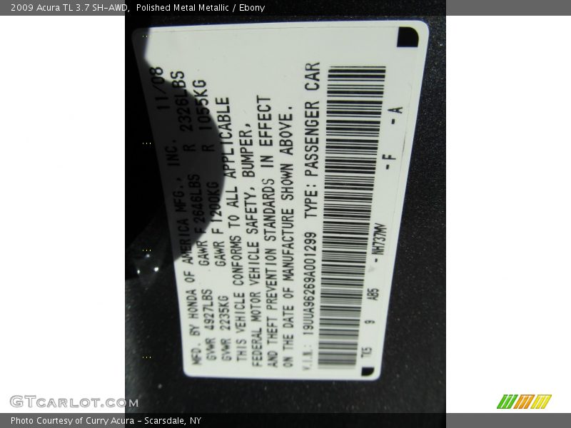 Polished Metal Metallic / Ebony 2009 Acura TL 3.7 SH-AWD