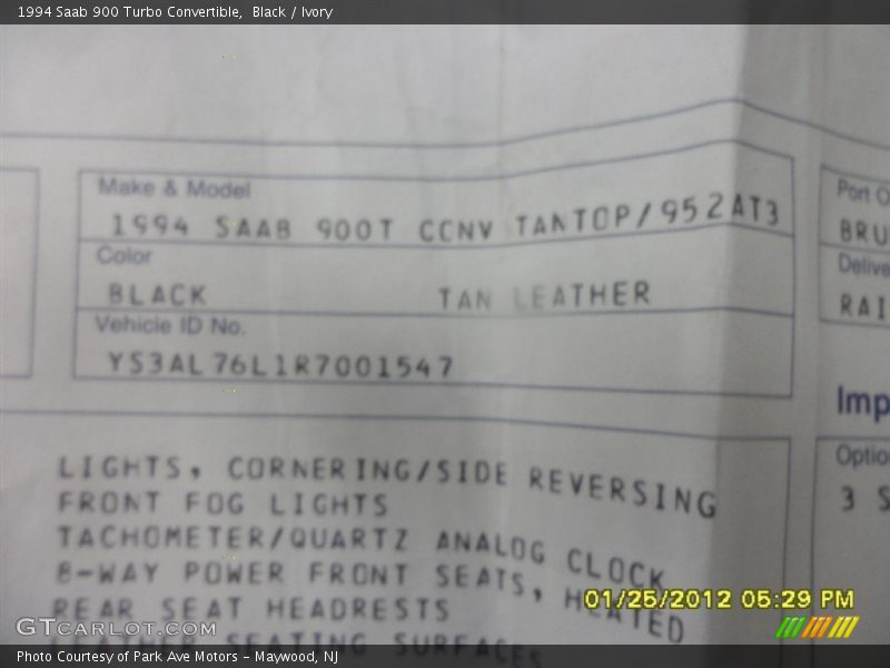 Black / Ivory 1994 Saab 900 Turbo Convertible