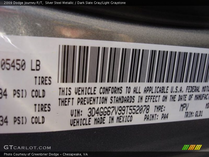 Silver Steel Metallic / Dark Slate Gray/Light Graystone 2009 Dodge Journey R/T