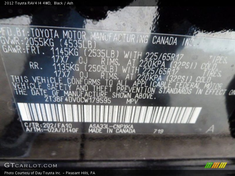 Black / Ash 2012 Toyota RAV4 I4 4WD