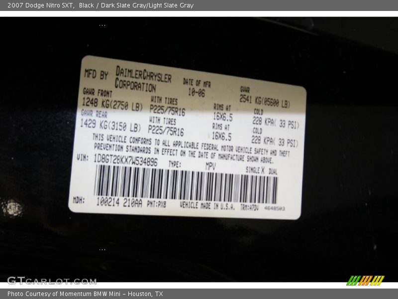 Black / Dark Slate Gray/Light Slate Gray 2007 Dodge Nitro SXT