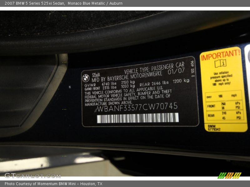 Monaco Blue Metallic / Auburn 2007 BMW 5 Series 525xi Sedan