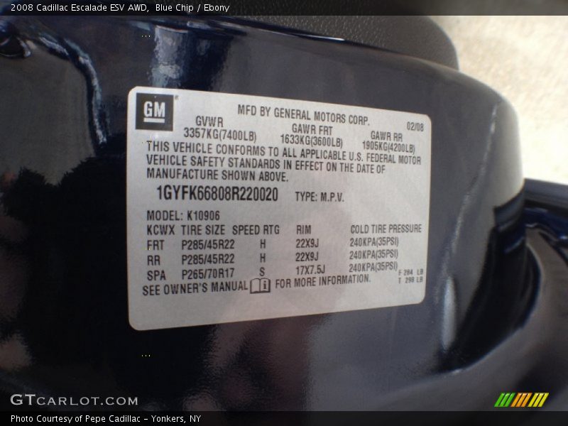 Blue Chip / Ebony 2008 Cadillac Escalade ESV AWD