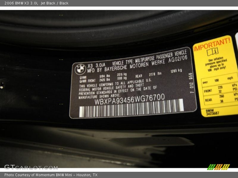 Jet Black / Black 2006 BMW X3 3.0i