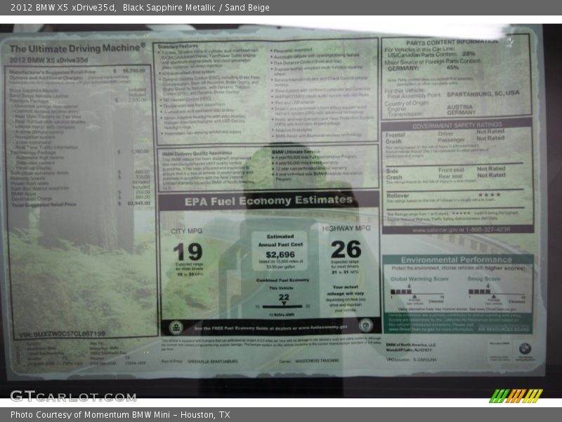 Black Sapphire Metallic / Sand Beige 2012 BMW X5 xDrive35d