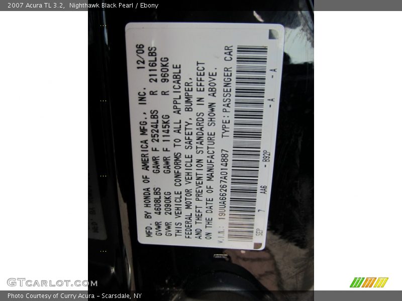 Nighthawk Black Pearl / Ebony 2007 Acura TL 3.2