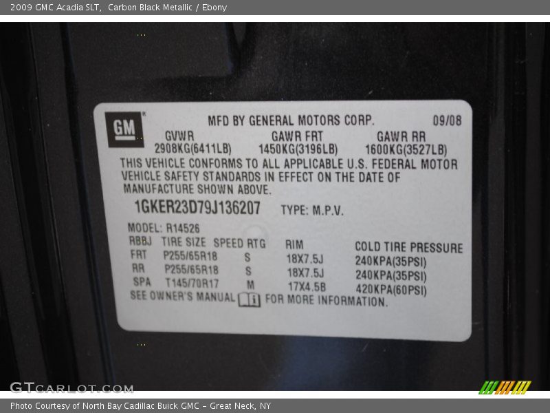Carbon Black Metallic / Ebony 2009 GMC Acadia SLT
