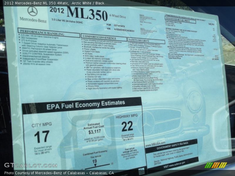 Arctic White / Black 2012 Mercedes-Benz ML 350 4Matic