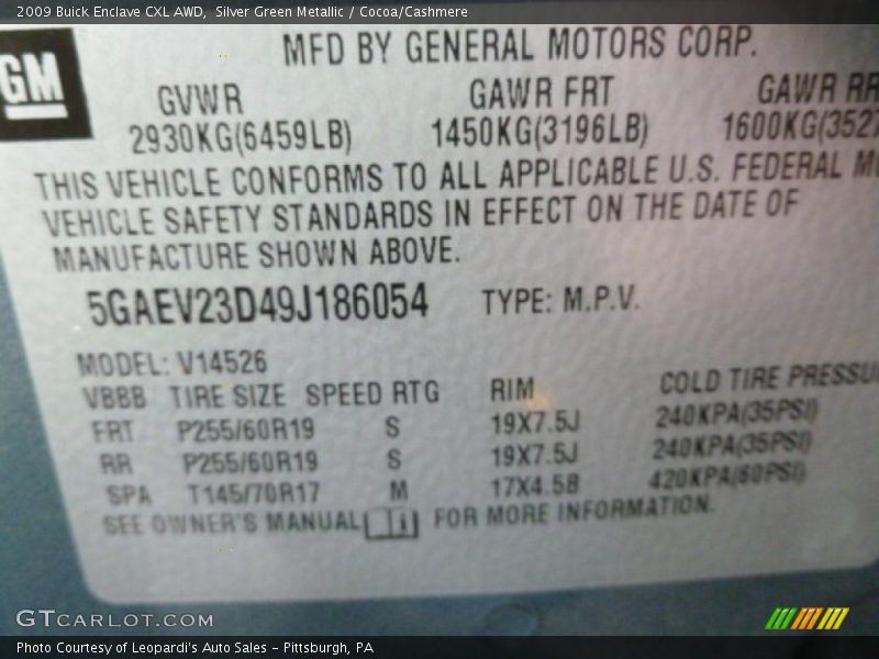 Silver Green Metallic / Cocoa/Cashmere 2009 Buick Enclave CXL AWD