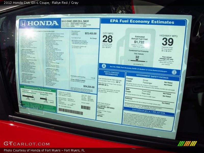 Rallye Red / Gray 2012 Honda Civic EX-L Coupe