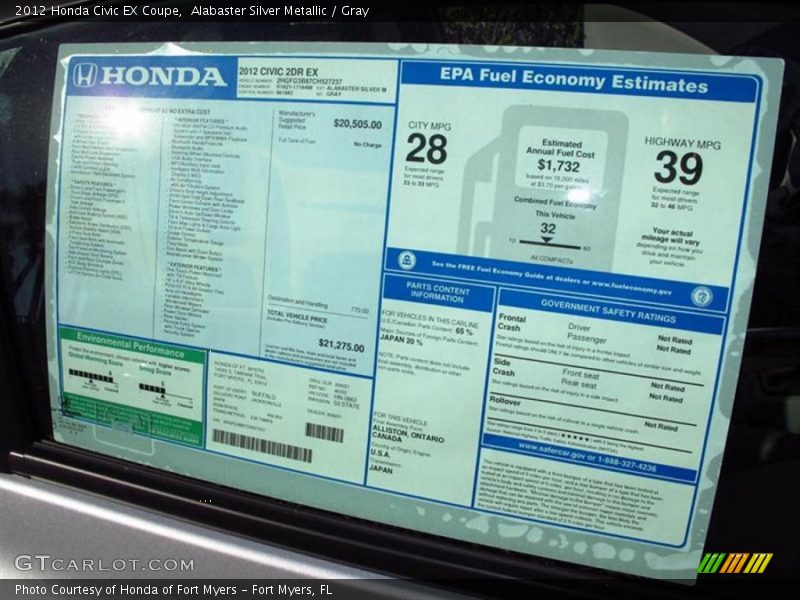  2012 Civic EX Coupe Window Sticker