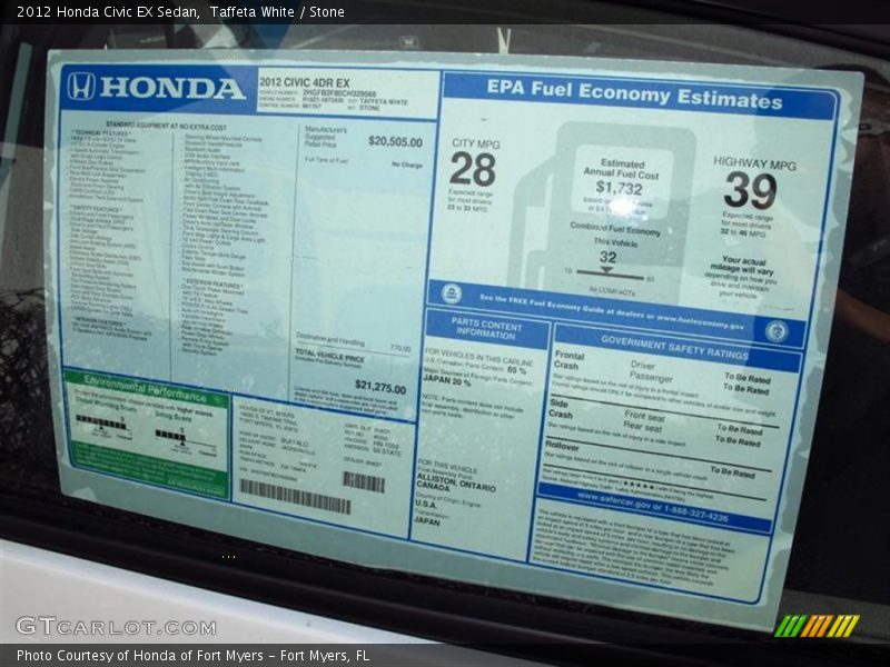  2012 Civic EX Sedan Window Sticker