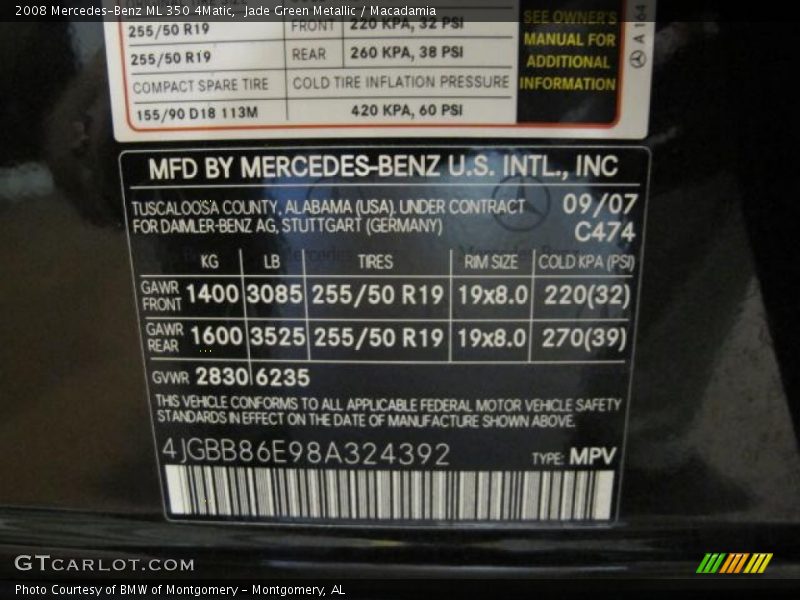 Jade Green Metallic / Macadamia 2008 Mercedes-Benz ML 350 4Matic