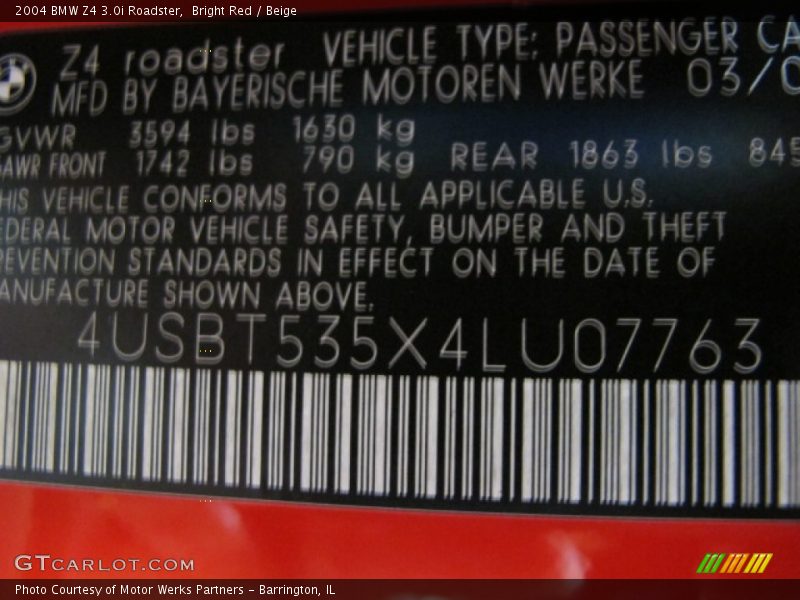 Bright Red / Beige 2004 BMW Z4 3.0i Roadster