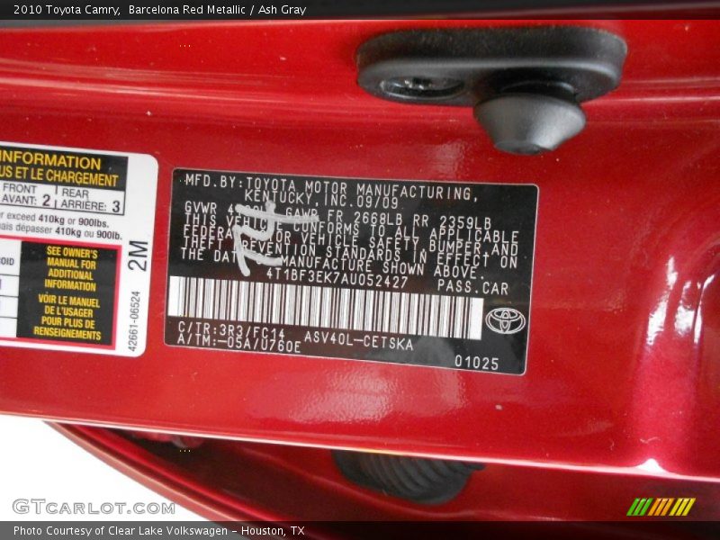 Barcelona Red Metallic / Ash Gray 2010 Toyota Camry