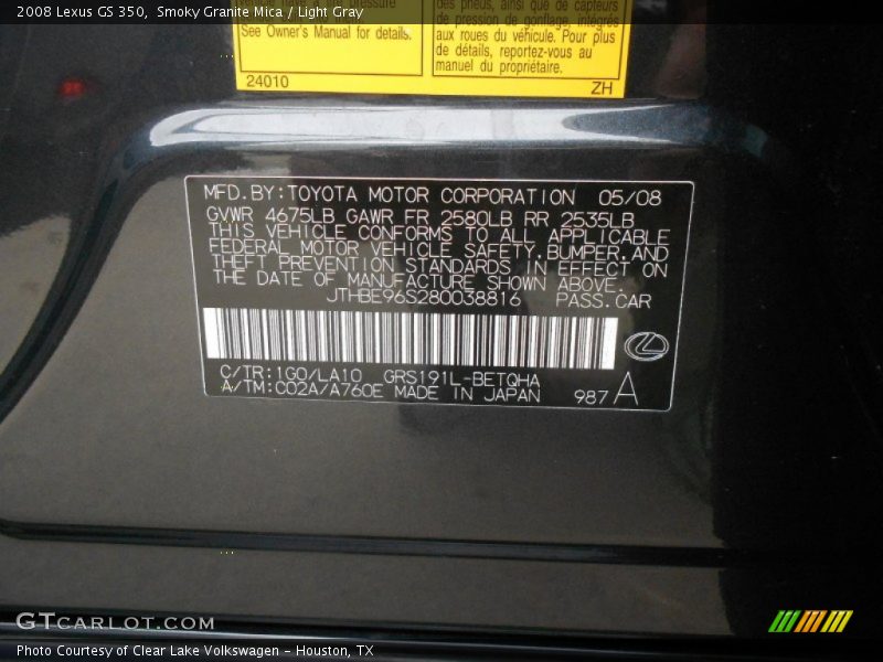 Smoky Granite Mica / Light Gray 2008 Lexus GS 350