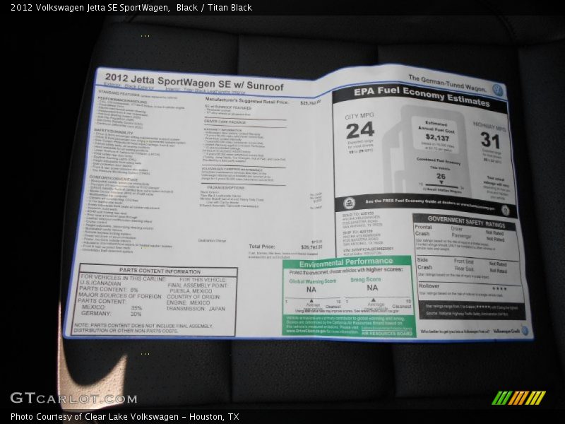  2012 Jetta SE SportWagen Window Sticker