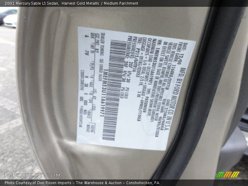2001 Sable LS Sedan Harvest Gold Metallic Color Code B2